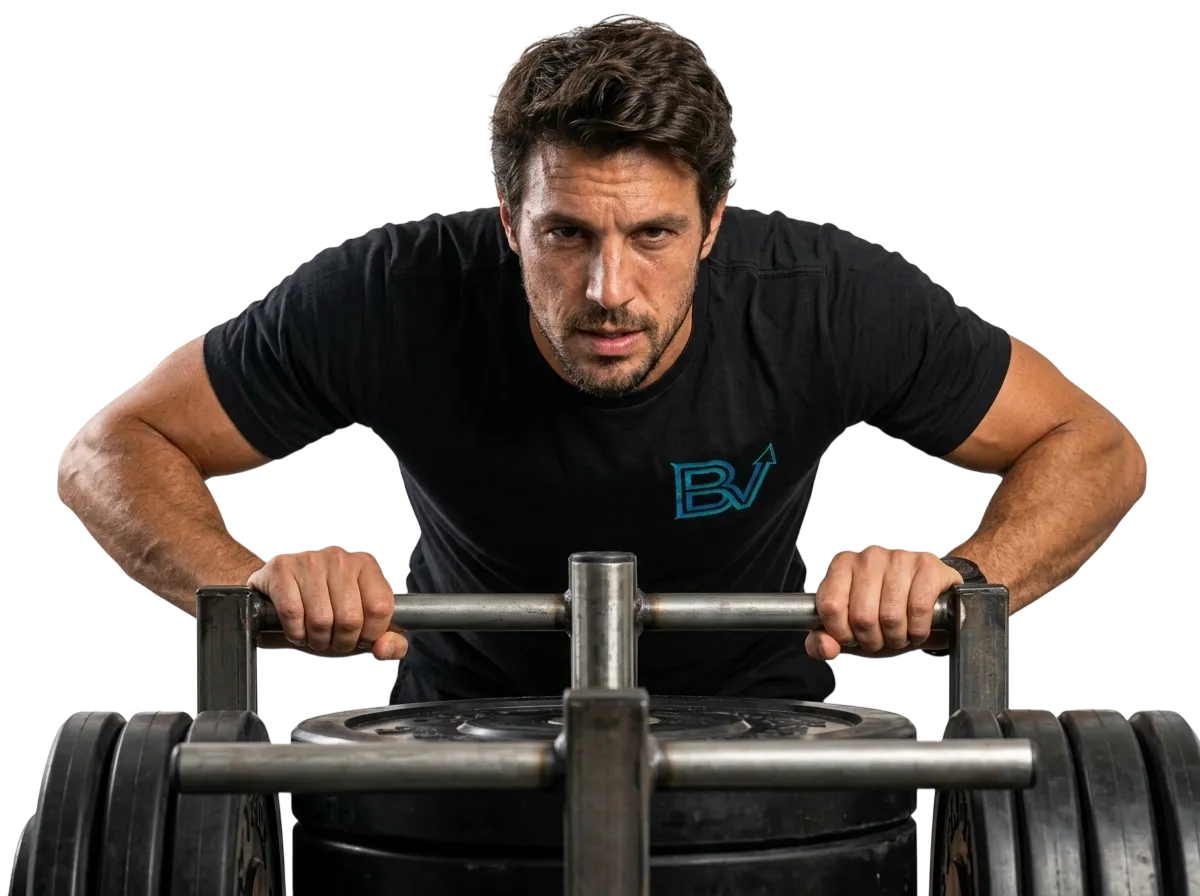 Atleta empujando un trineo de carga durante un entrenamiento tipo HYROX